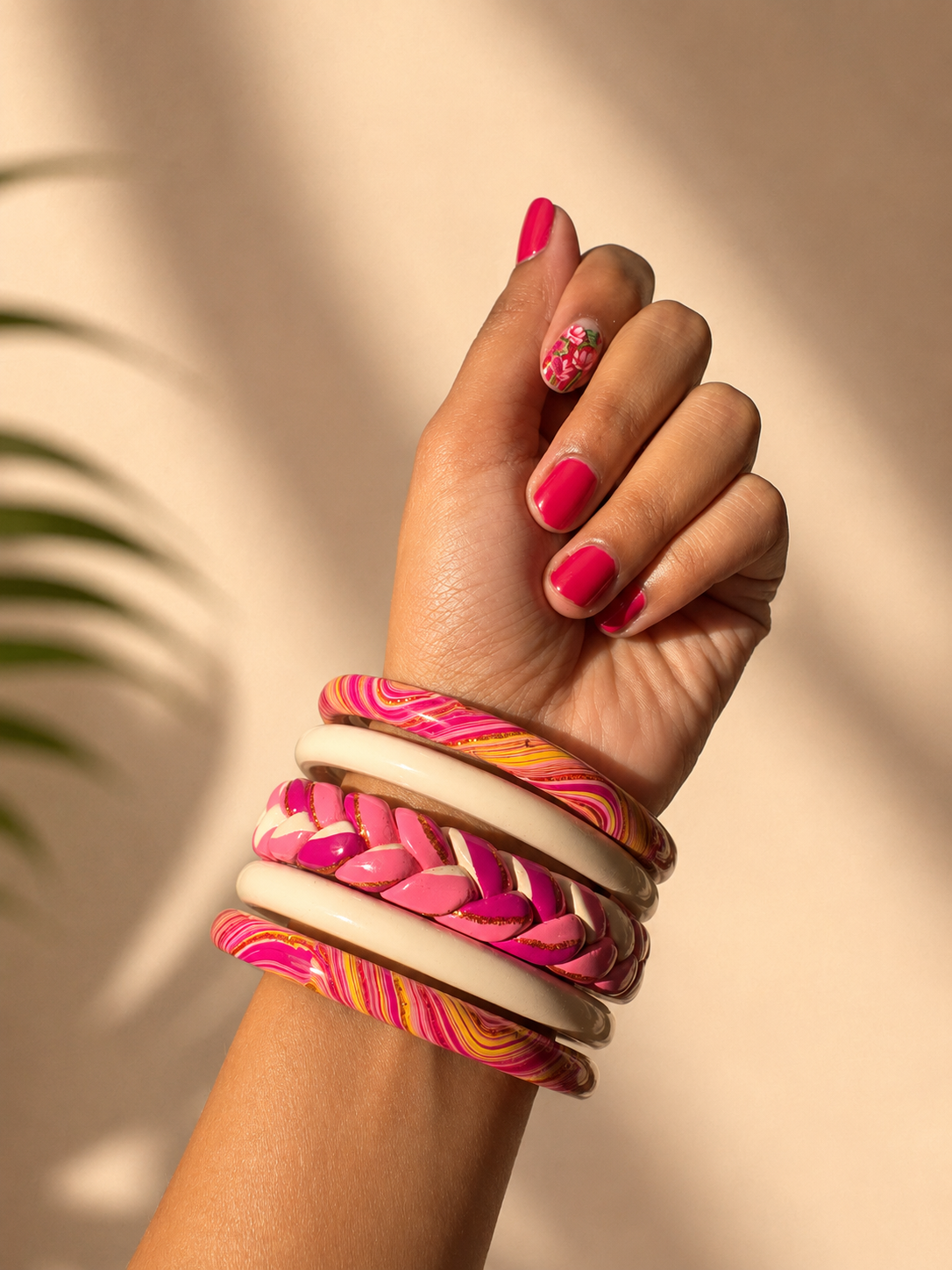 Pink Blossom Pure Lac Bangle Stack – Set of 5
