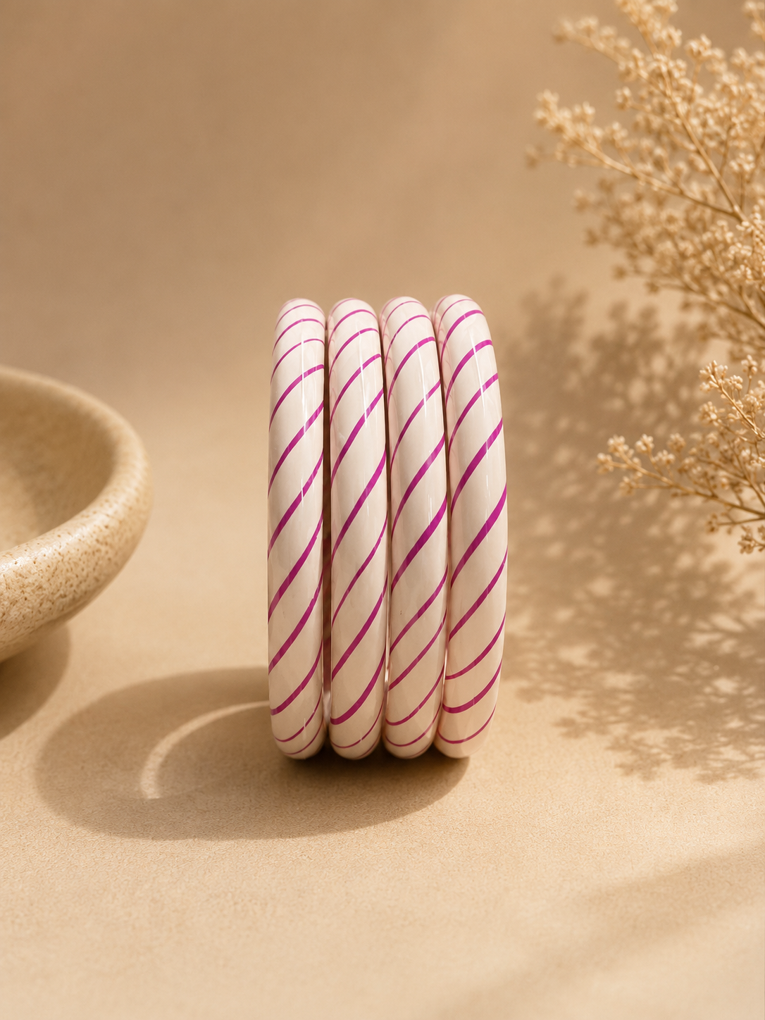 Candy Cane Pure Lac Bangles – Set of 4
