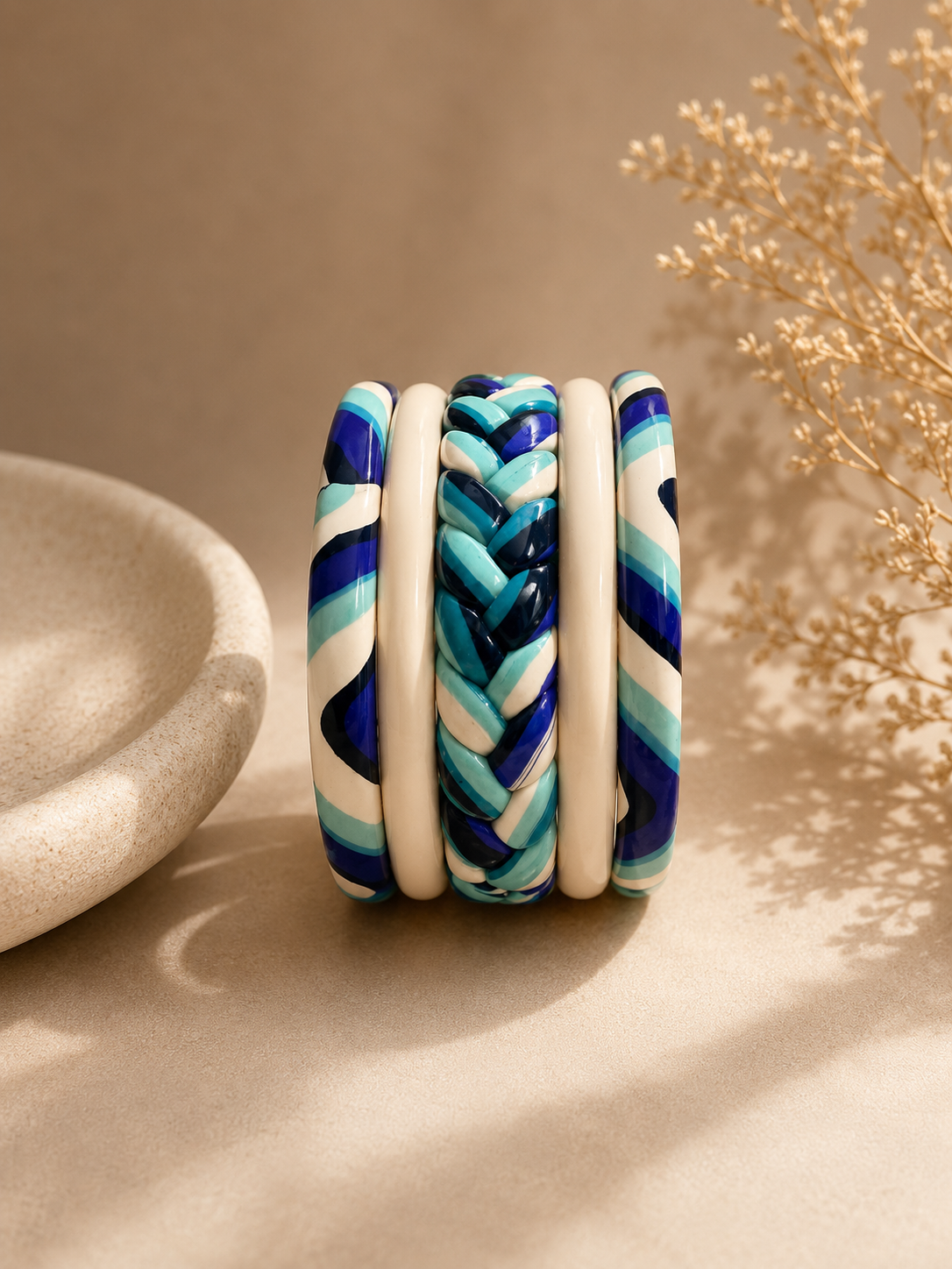 Evil Eye Pure Lac Bangle Stack – Set of 5