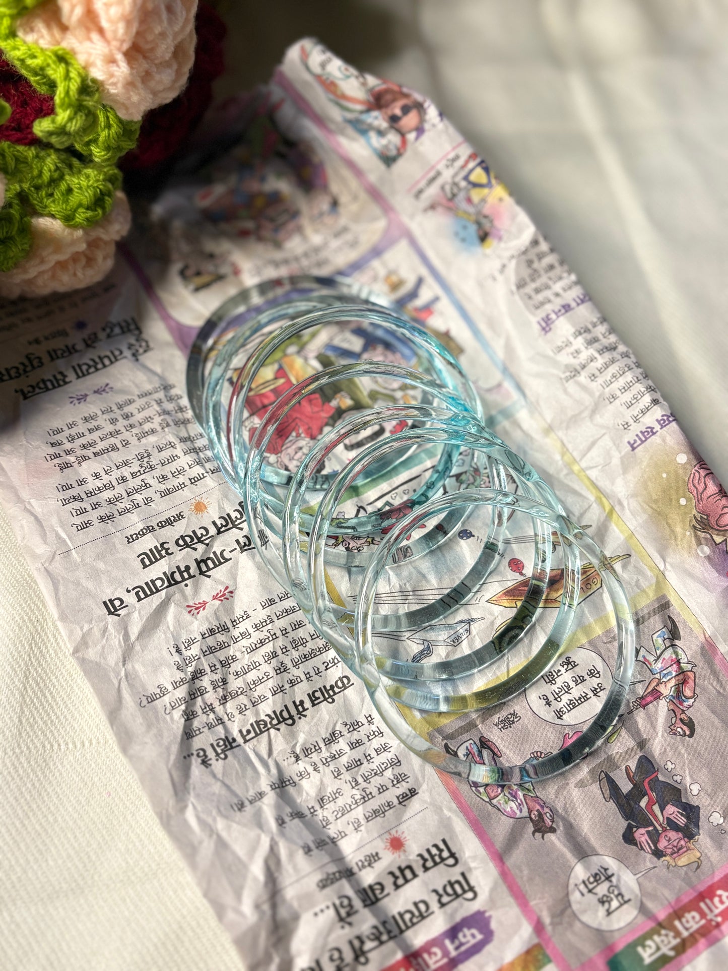 Light Blue Jelly Glass Bangle Pair of 8 Bangles