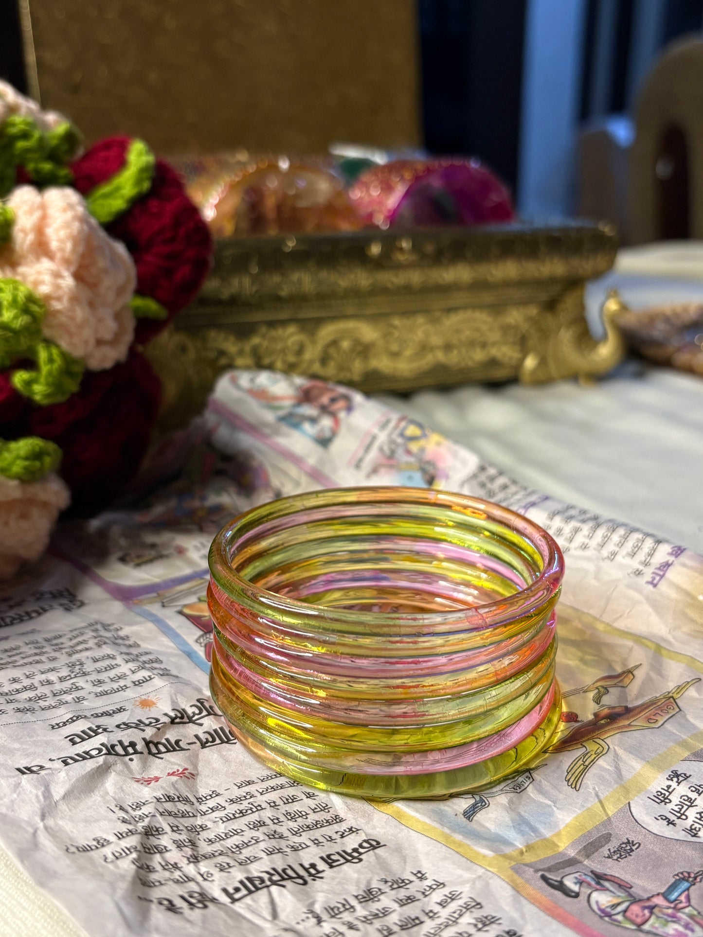 Pastel Multicolour Jelly Glass Bangle Pair of 8 Bangles
