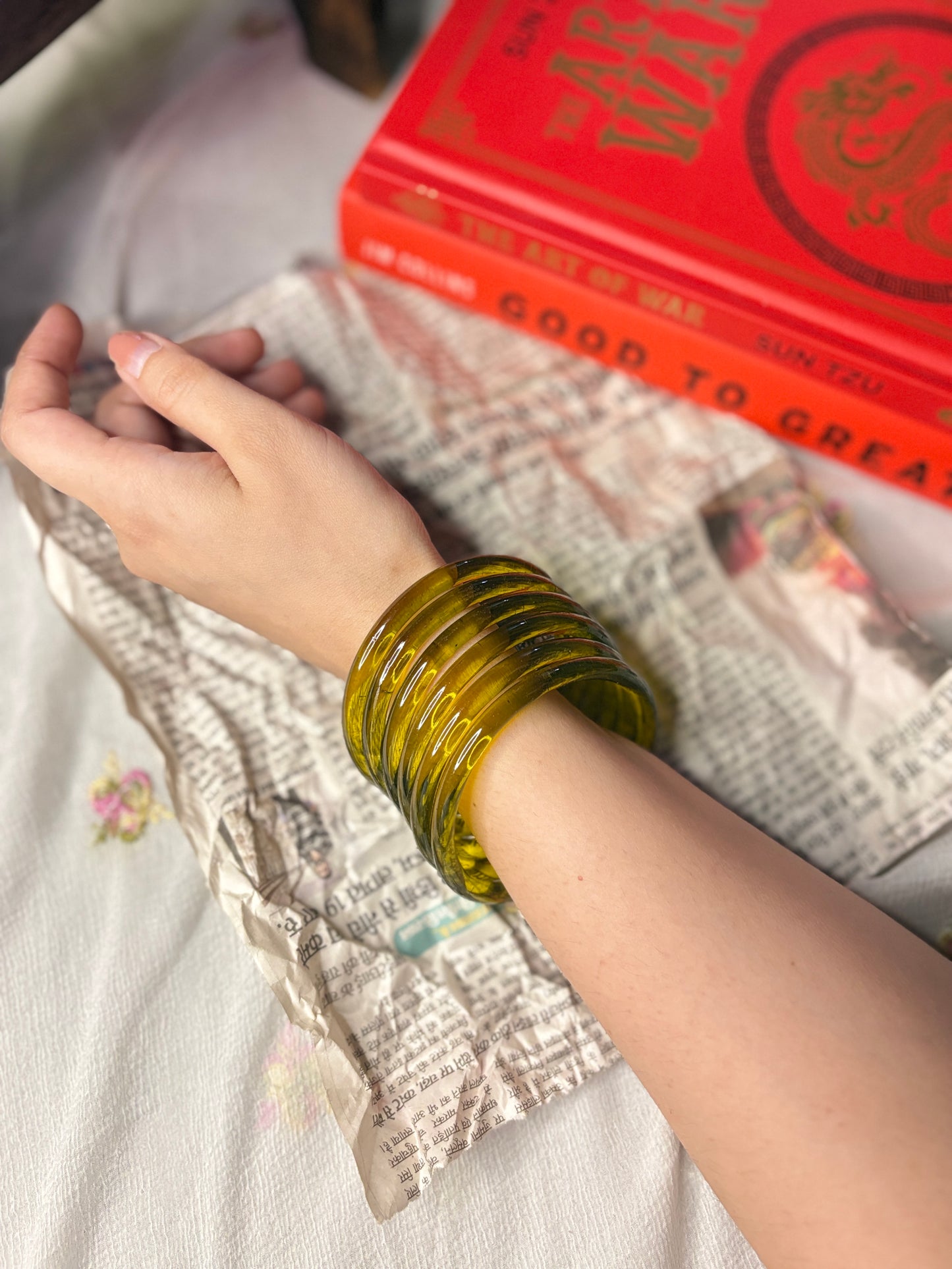 Amber 6mm Jelly Glass Bangle Pair of 6 Bangles