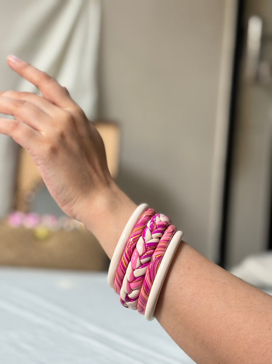 Pink Blossom Pure Lac Bangle Stack – Set of 5