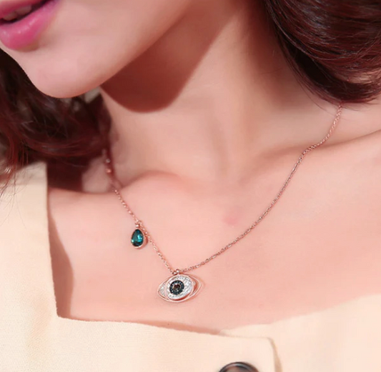 Evil Eye Chain - Stainless Steel Rose Gold Plated American Diamond Studded