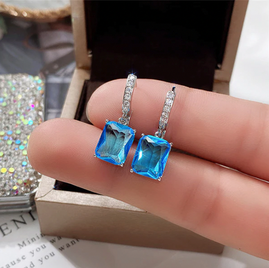 Blue Hoops - Silver Plated Anti Tarnish Blue American Diamond Studs