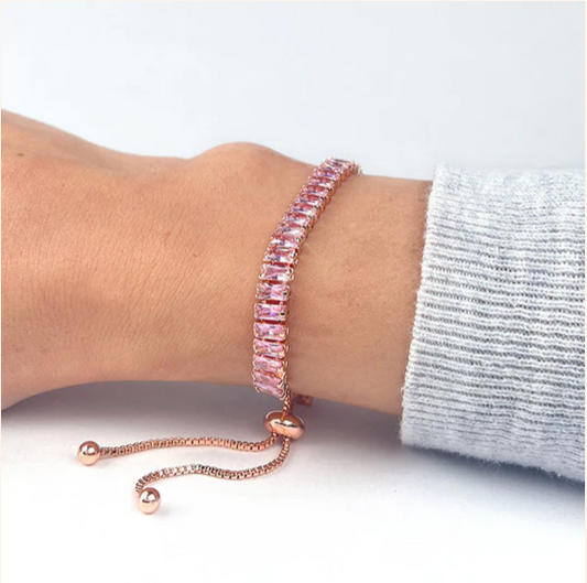 Rose Gold Plated Rectangular Zirconia Pink Matrix Tennis Bracelet Sale price