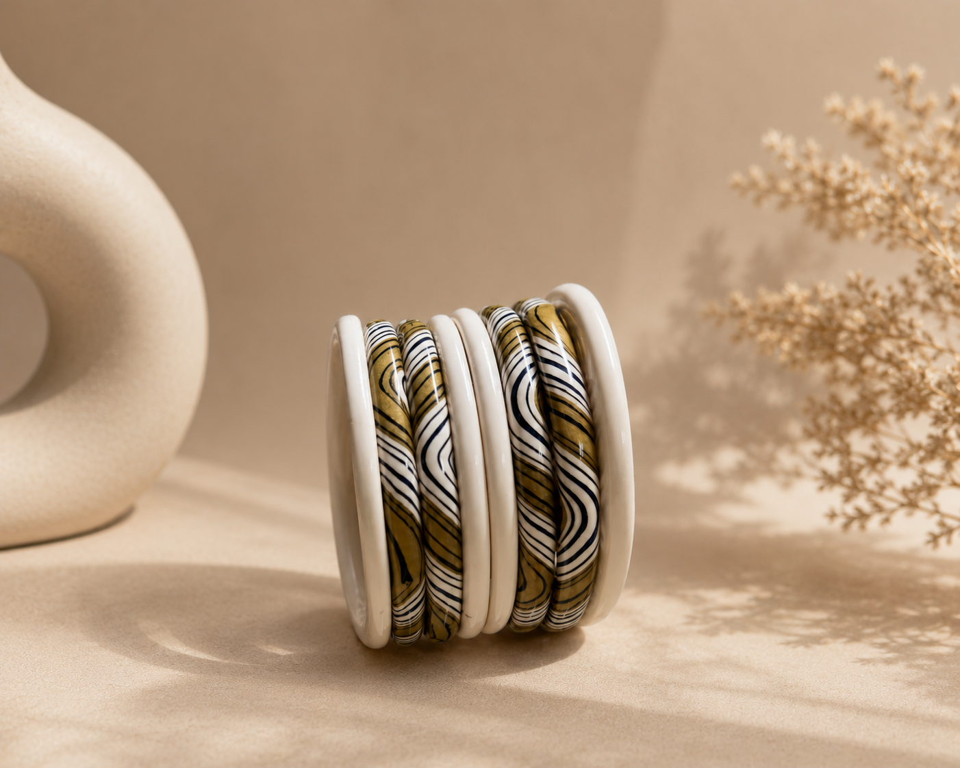 Ivory Marble Lac Bangle Set – Stack of 8