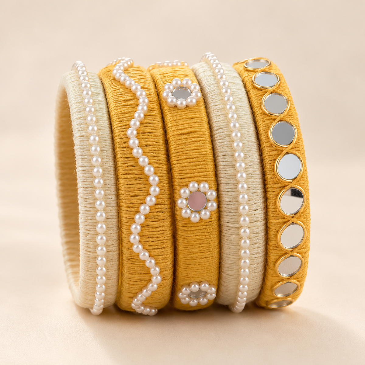 Haldi Pearl Handmade  Bangle Set