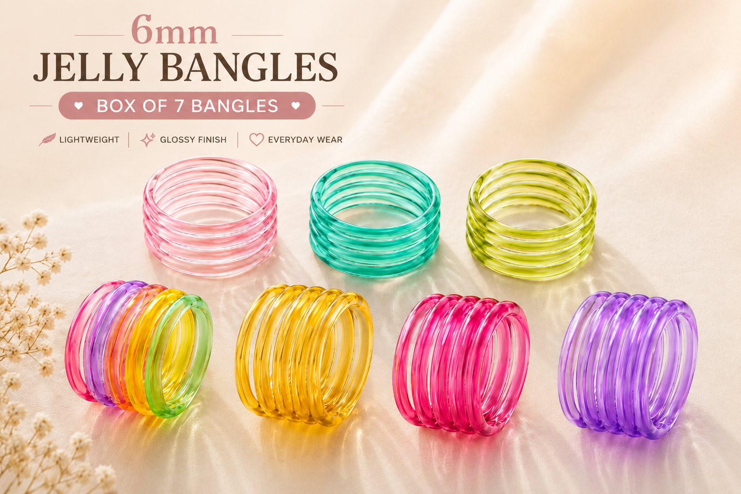 Jelly Bangles 6mm Box of Seven