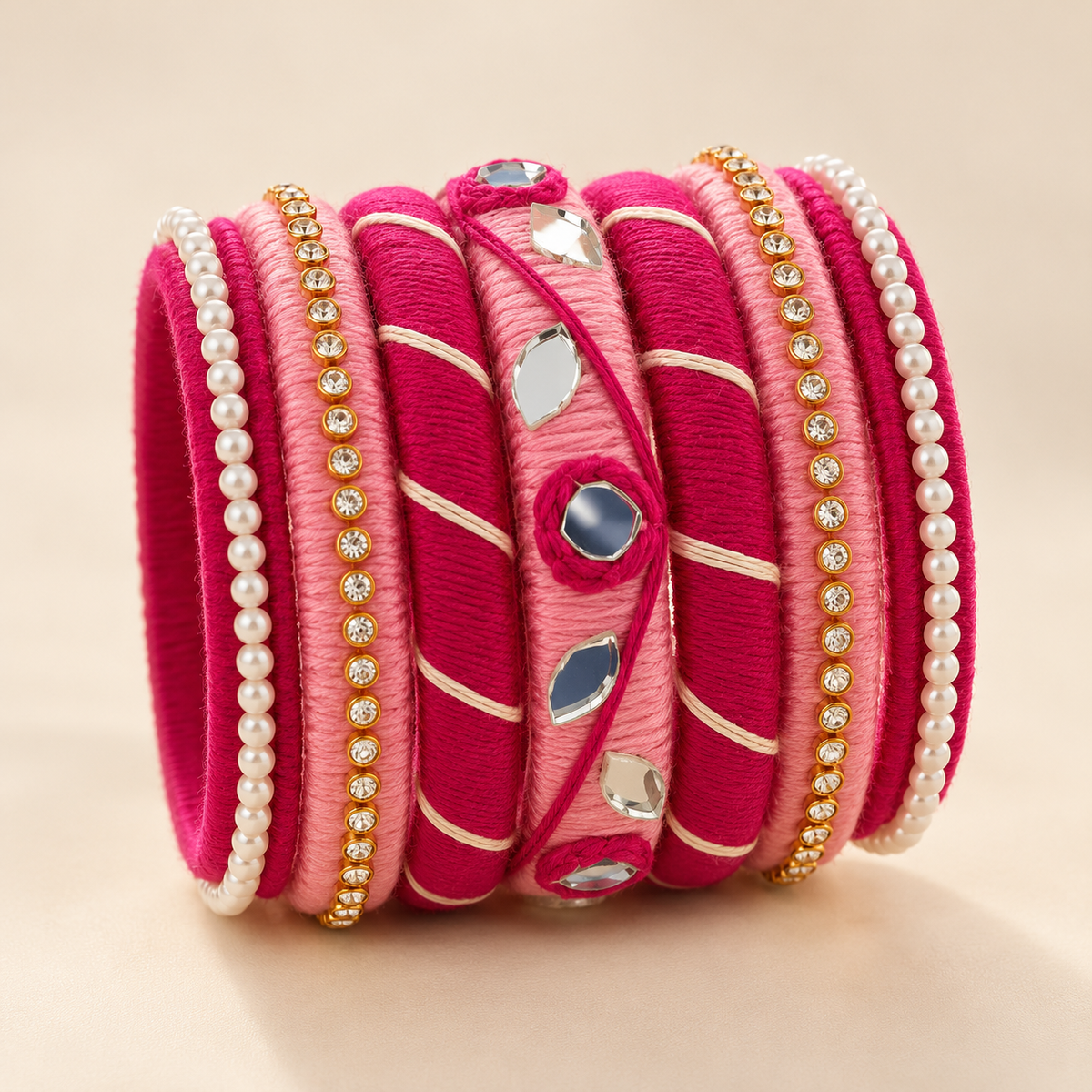 Pink Gulmohar Handmade  Bangle Set