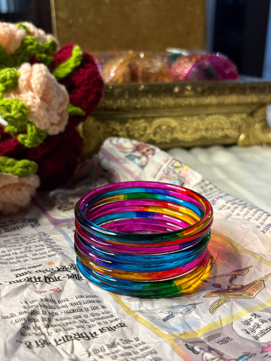 Multicolour Jelly Glass Bangle Pair of 8 Bangles