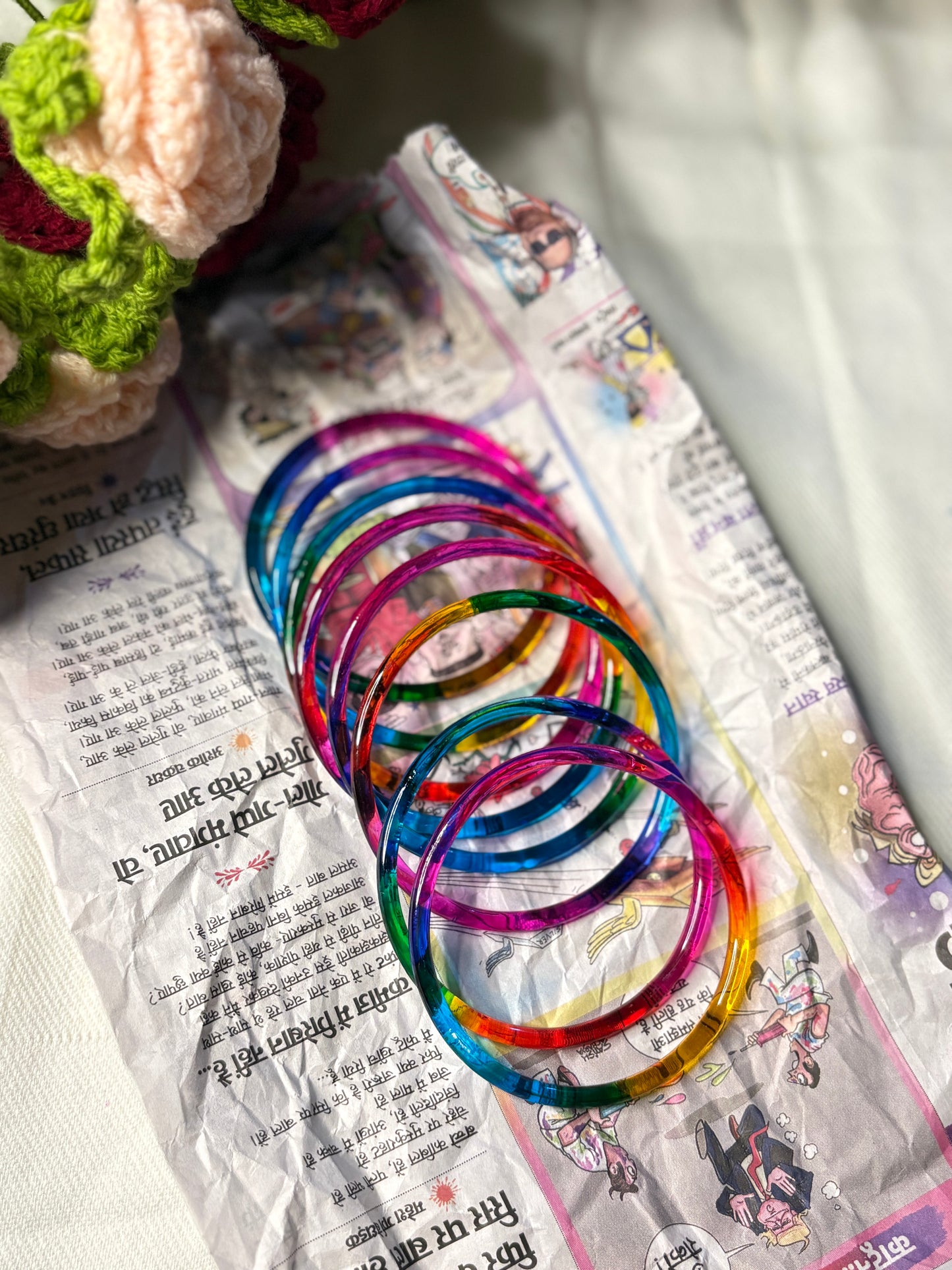 Multicolour Jelly Glass Bangle Pair of 8 Bangles
