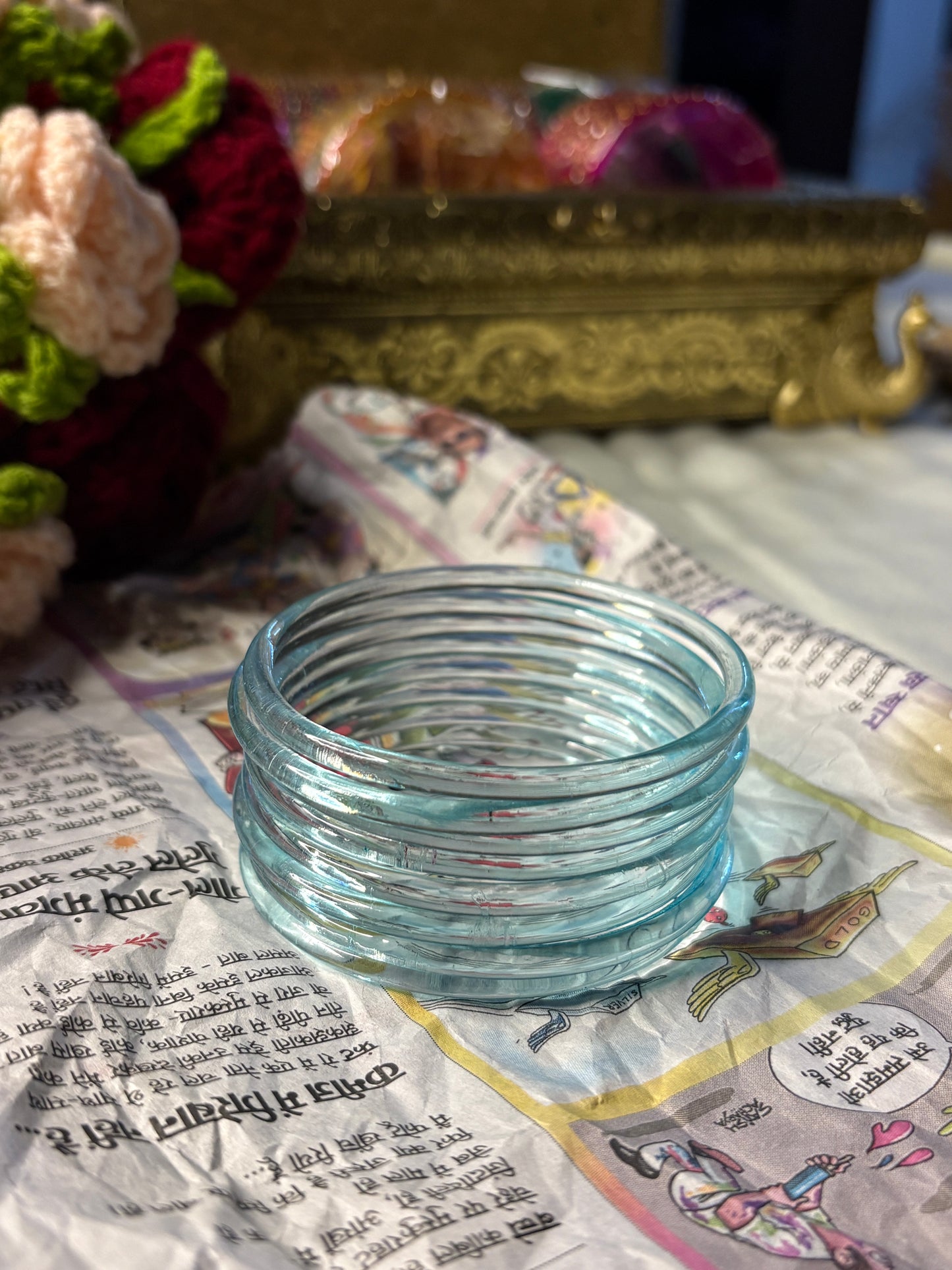 Light Blue Jelly Glass Bangle Pair of 8 Bangles