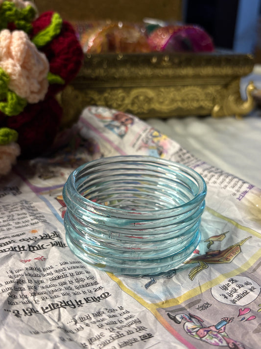 Light Blue Jelly Glass Bangle Pair of 8 Bangles