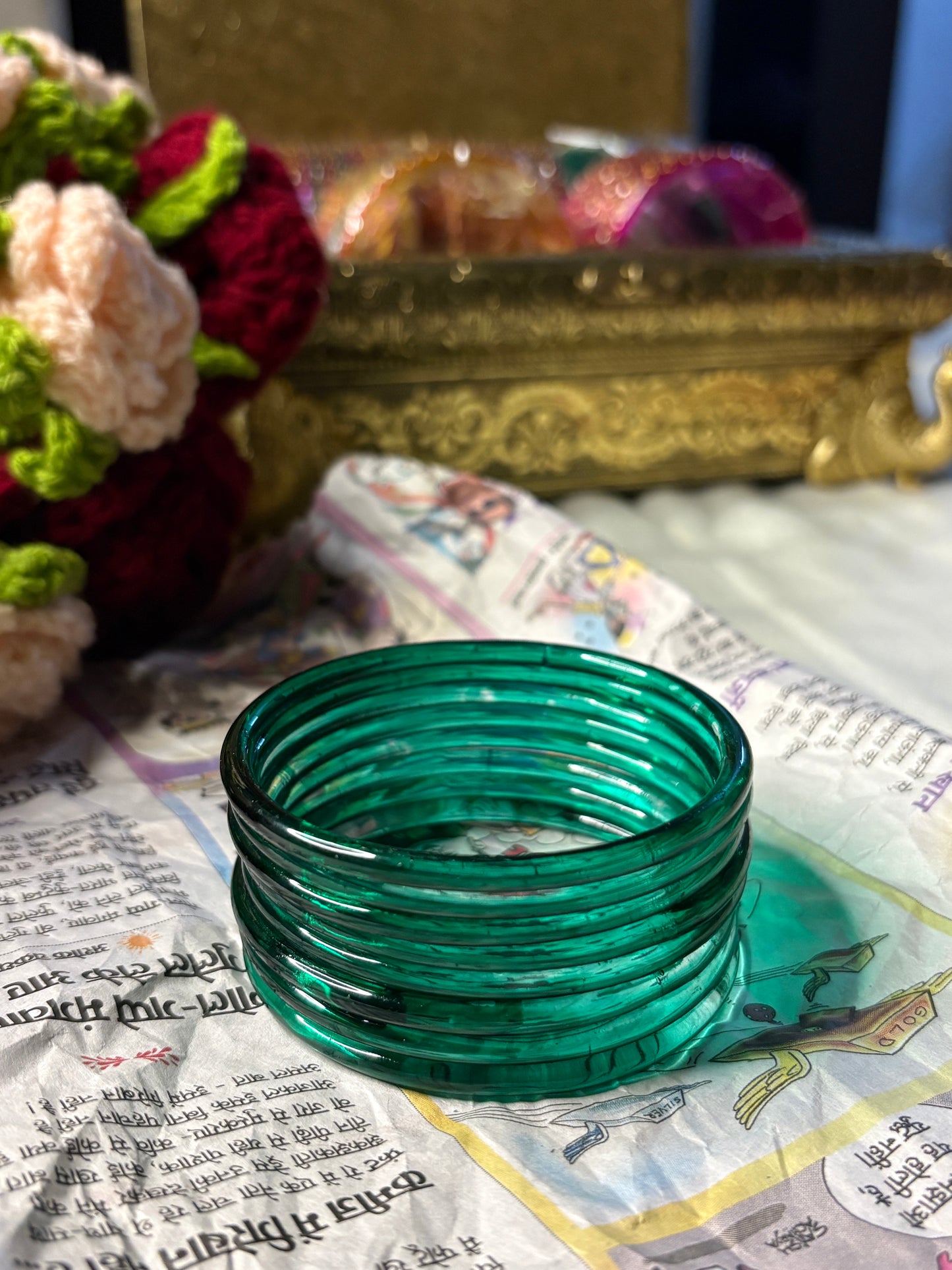 Emerald Jelly Glass Bangle Pair of 8 Bangles