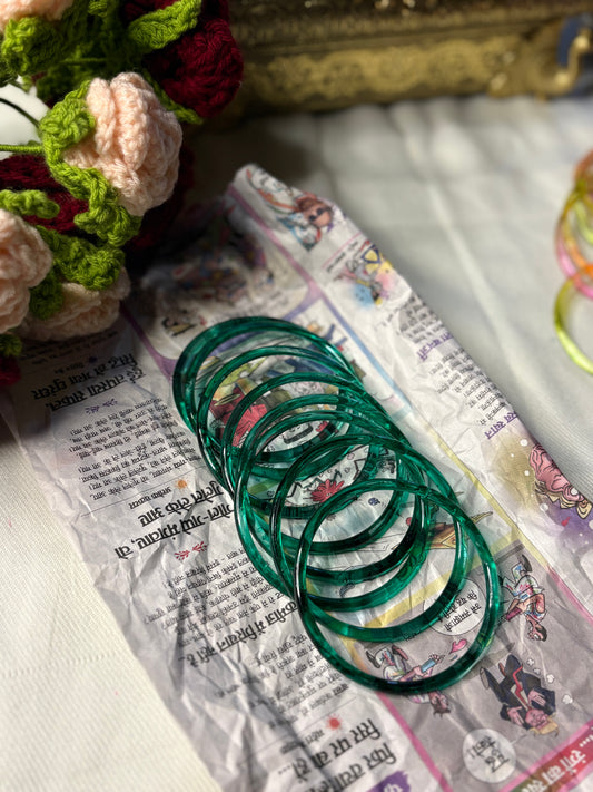 Emerald Jelly Glass Bangle Pair of 8 Bangles