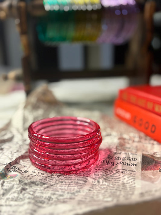 Cherry Red 6mm Jelly Glass Bangle Pair of 6 Bangles