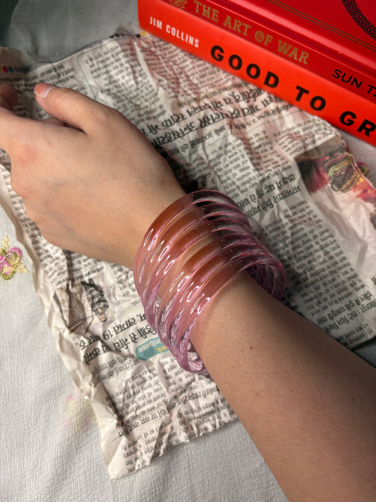 Light Pink 6mm Jelly Glass Bangle Pair of 6 Bangles