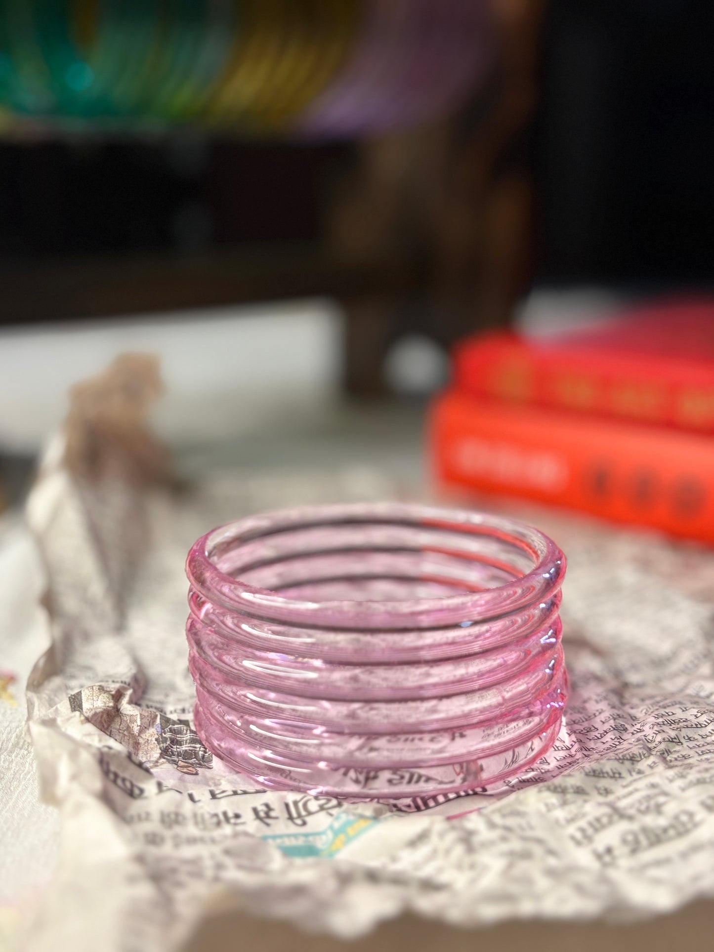 Light Pink 6mm Jelly Glass Bangle Pair of 6 Bangles
