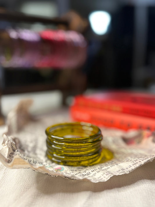 Amber 6mm Jelly Glass Bangle Pair of 6 Bangles