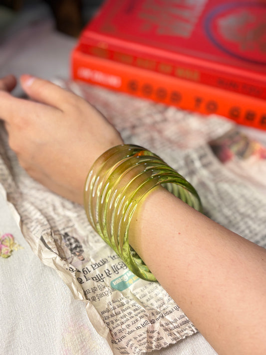 Light Green  6mm Jelly Glass Bangle Pair of 6 Bangles