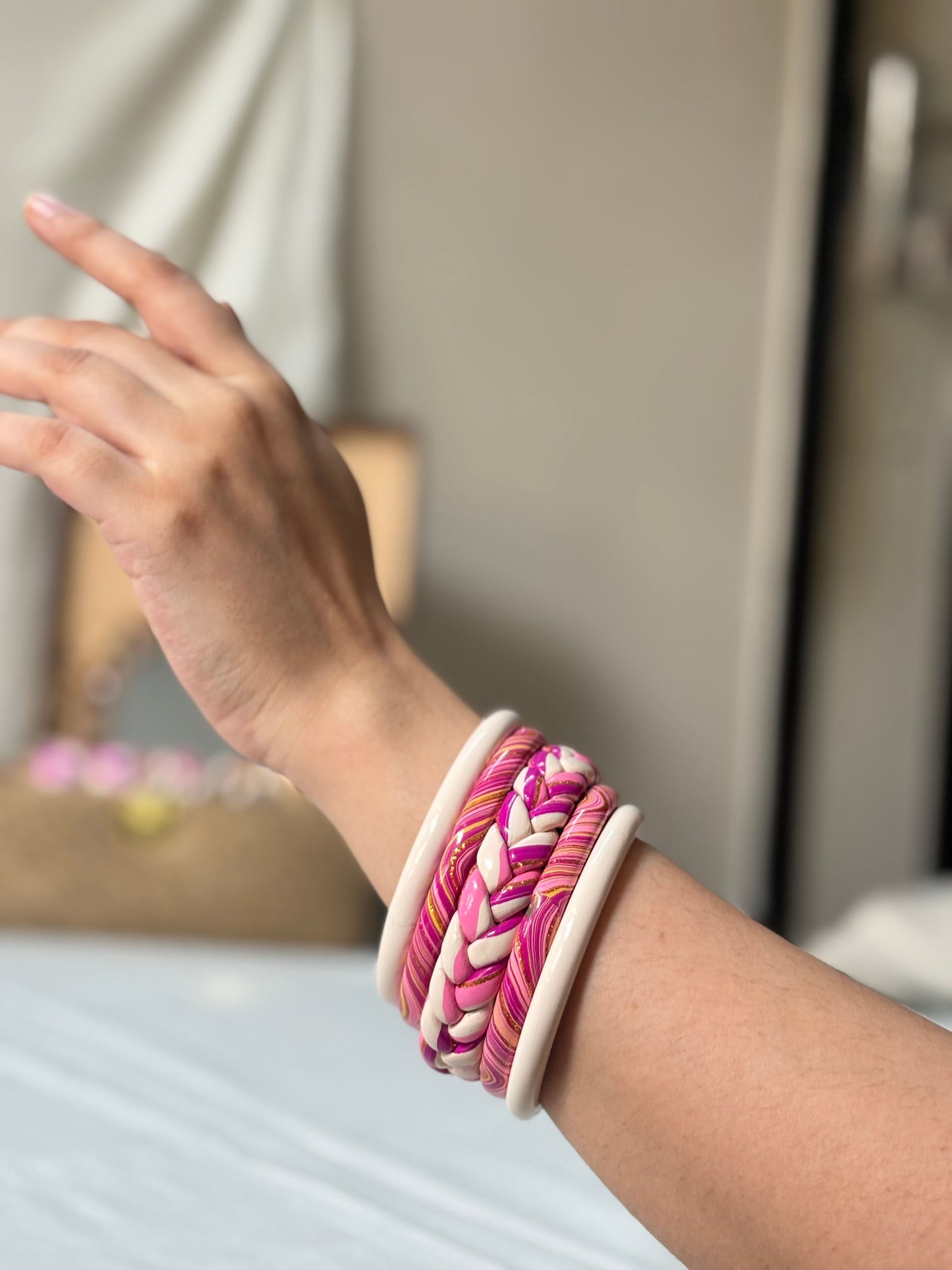 Pink Blossom Pure Lac Bangle Stack – Set of 5