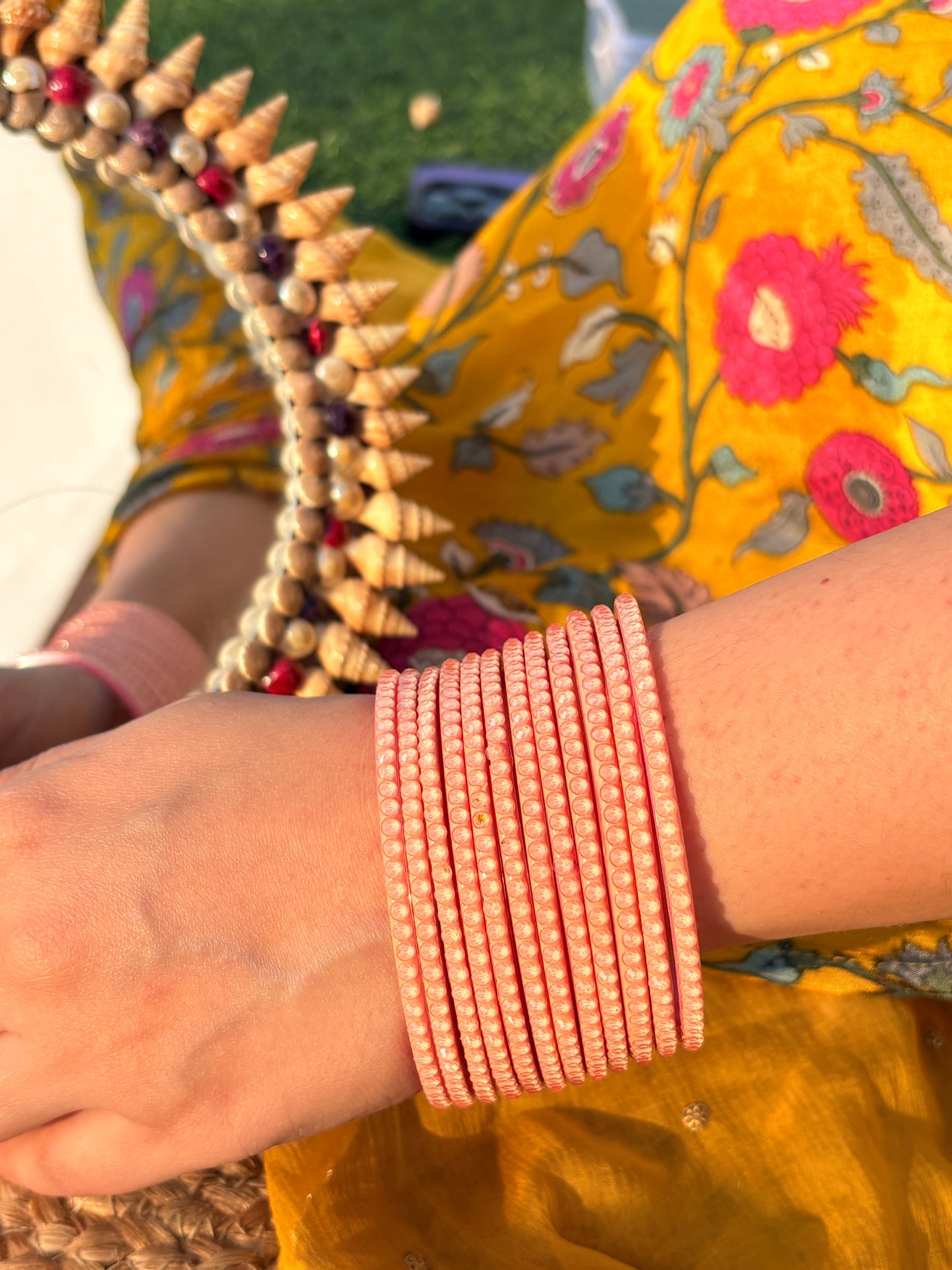 Peach Glass Bangle Pair of 12 Bangles
