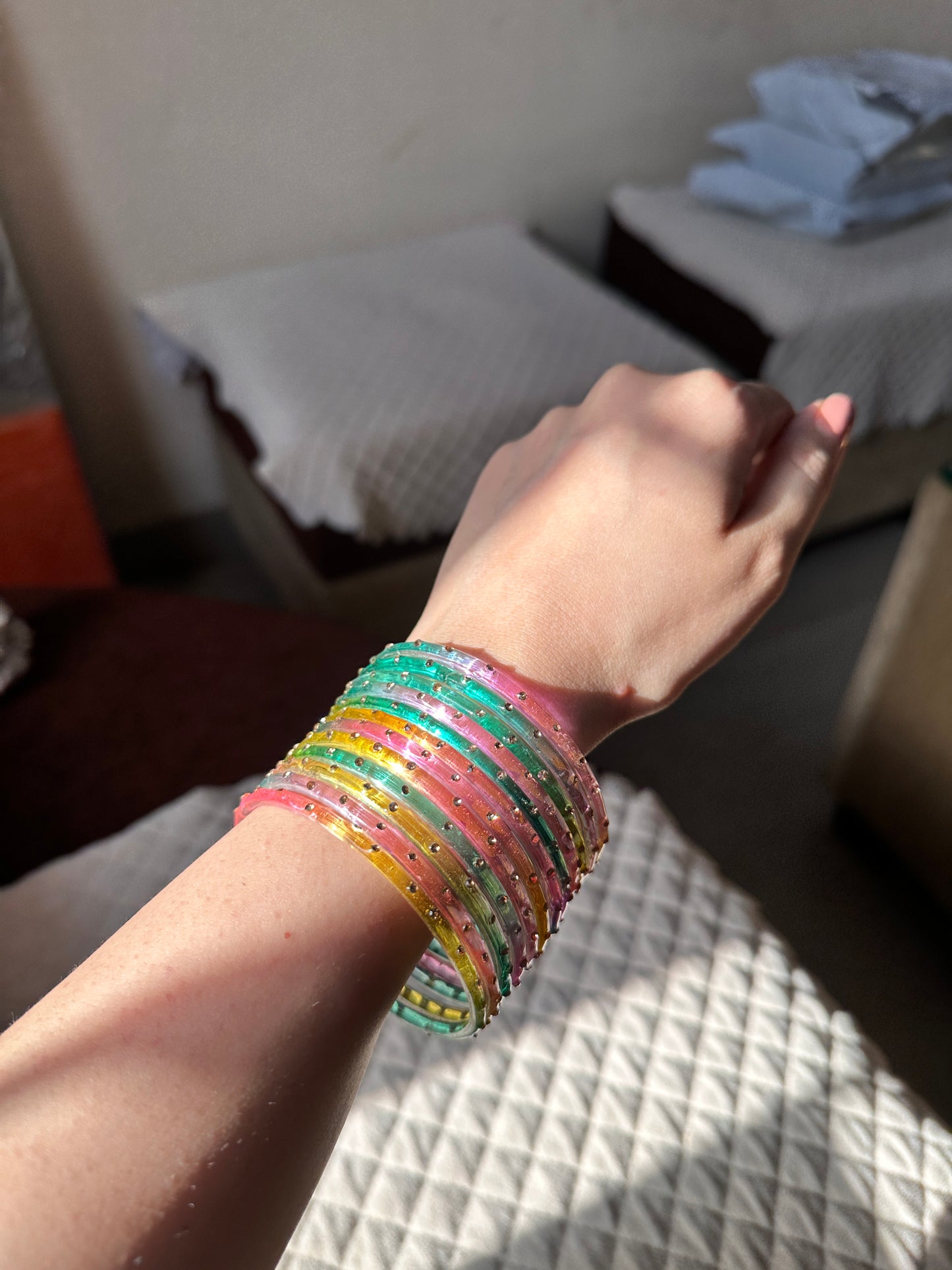 One Stone Glass Bangles Box of Six