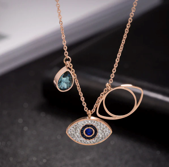 Evil Eye Chain - Stainless Steel Rose Gold Plated American Diamond Studded