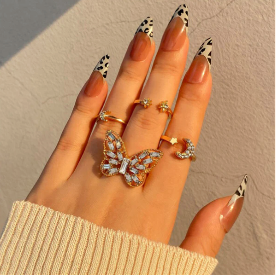 Moonvine - Gold Plated Butterfly Rings Set of 5