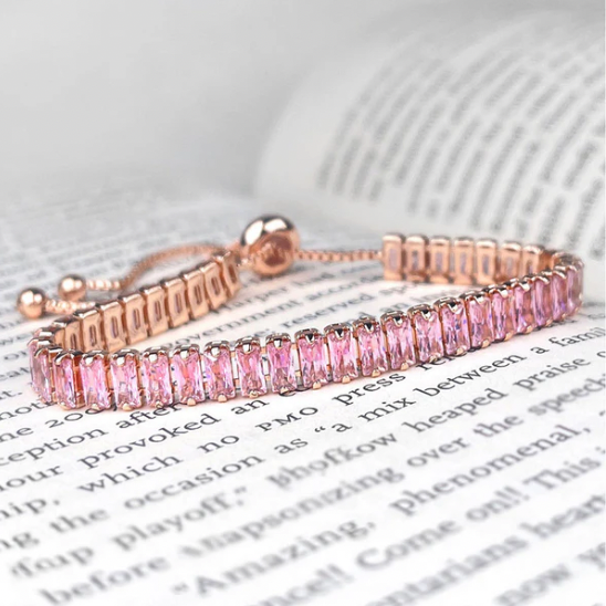 Rose Gold Plated Rectangular  Zirconia Pink Matrix Tennis Bracelet  Sale price