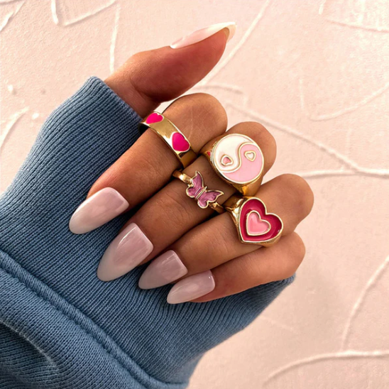 Pink Blush Adjustable Ring Set